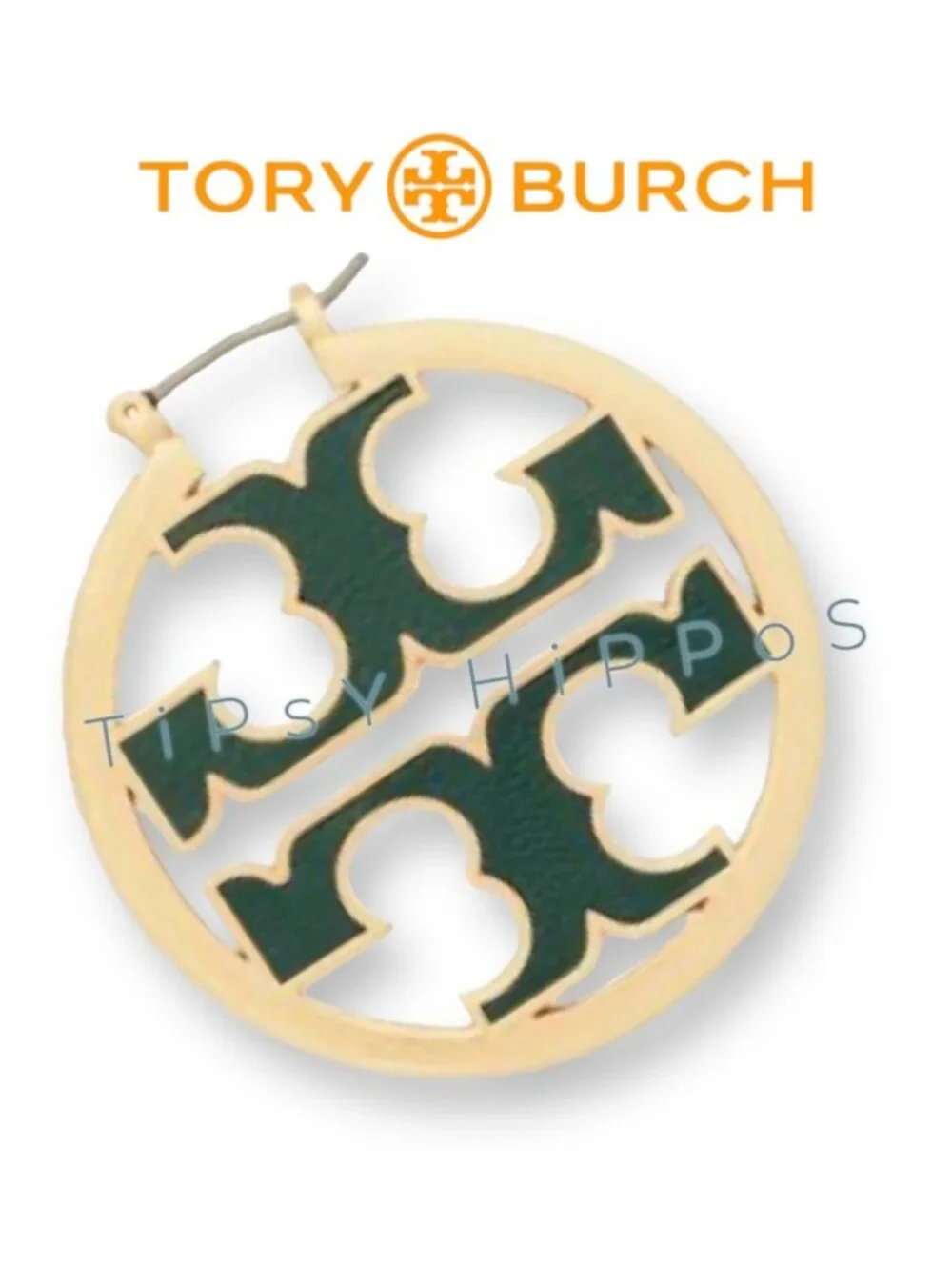 Authentic Tory Burch Miller Hoops in Hunter Green and Gold